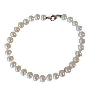Sterling Silver Knotted Faux White Pearl Bracelet 7.5" Long, L85